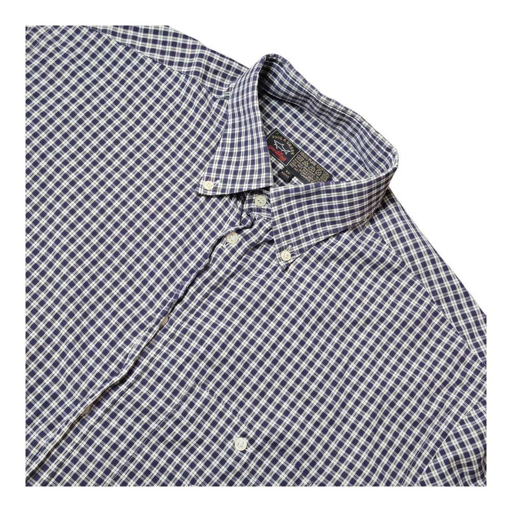 Paul & Shark Yachting Mens L 43/17 Blue Check Short Sleeve Button Down Shirt